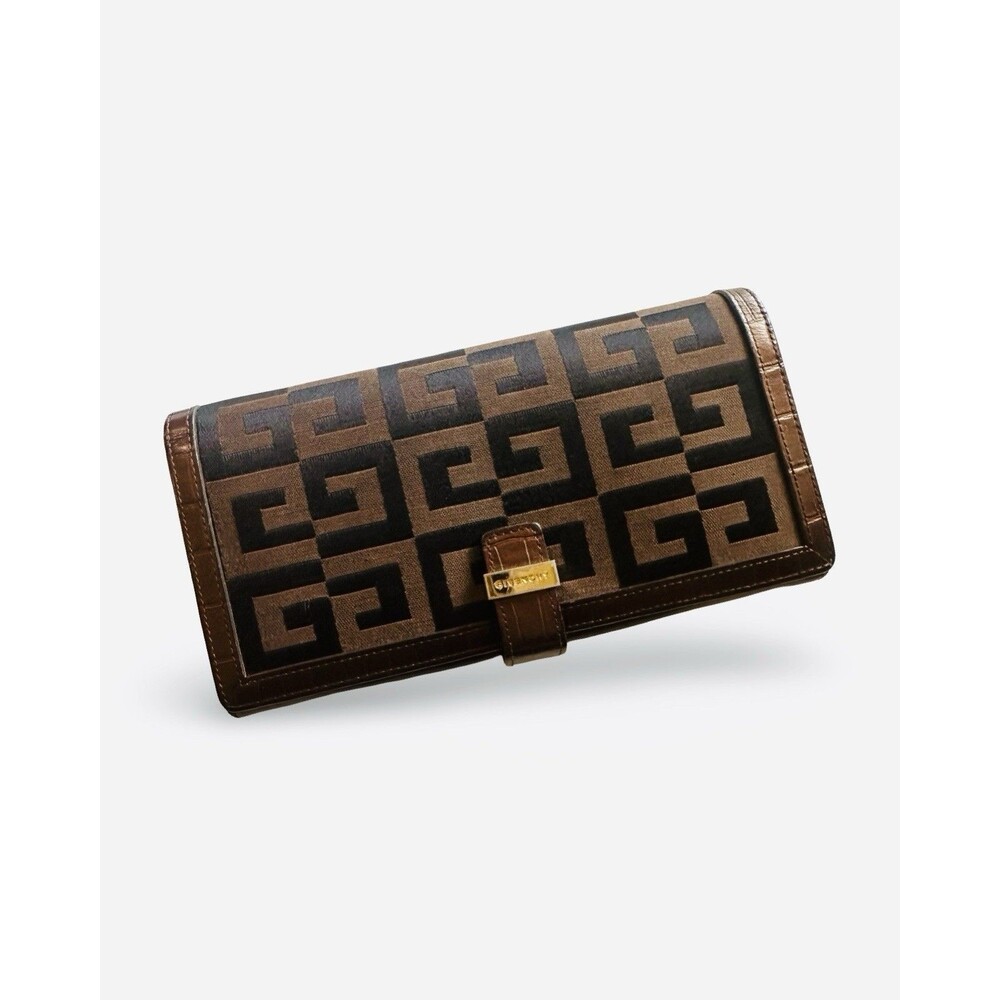 Vintage Givenchy 4G Monogram Long Wallet Metallic Bronze Kiss Lock Authentic